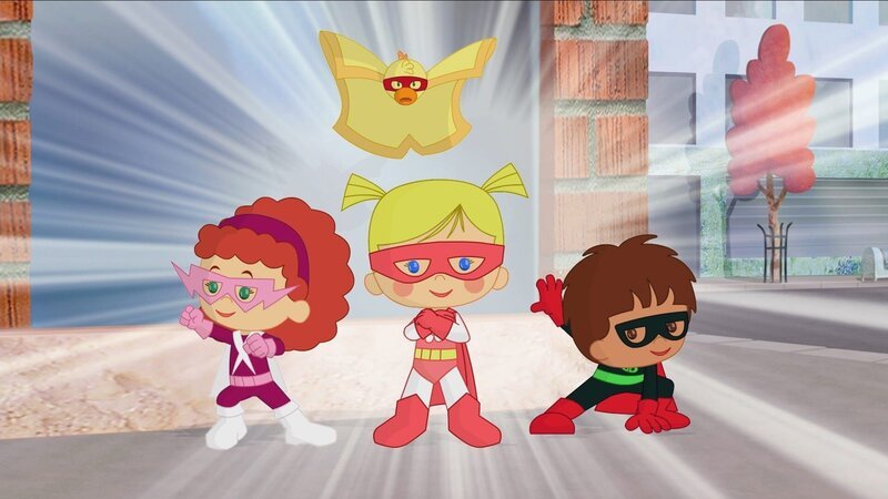 Heute sind Zoé und ihre Freunde Tanja, Finn und QuackQuack Superhelden. – Bild: KiKA