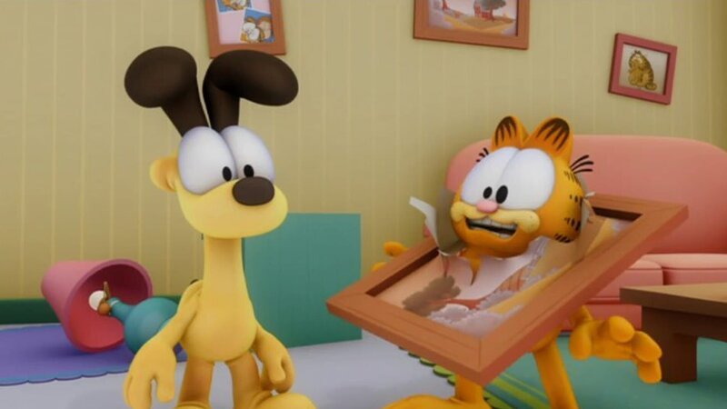 Garfield fürchtet sich vor dem Nachbarsjungen Nathan, der sich in einen Geist verwandelt hat. – Bild: HR/​DARGAUD MEDIA