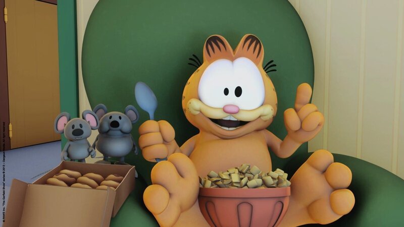 Garfield freut sich, denn gleich kommt die Maus. – Bild: HR/​Dargaud Media/​MediaToon/​Paws Inc./​France 3