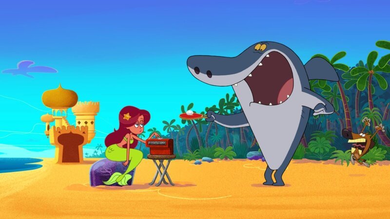 Zig (re.) fleht Marina und Sharko um Hilfe an, weil ein boshafter Koala auf der Insel sein Unwesen treibt. – Bild: Xilam Animation