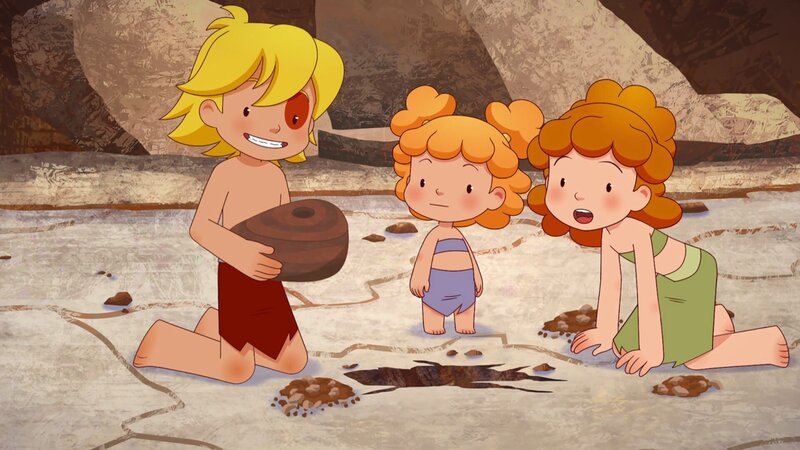 Im Vulkan finden Tib, Tara und Kori ein Gefäß. Haben sie tatsächlich das Amulett gefunden? – Bild: KiKA