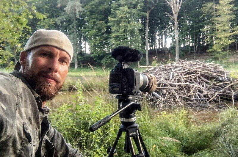 Wird es endlich gelingen, einen Spessart-Biber vor die Linse zu kriegen? Der Wissenschaftler Robert Marc Lehmann an einer gewaltigen Biberburg. – Bild: HR/​Robert Marc Lehmann