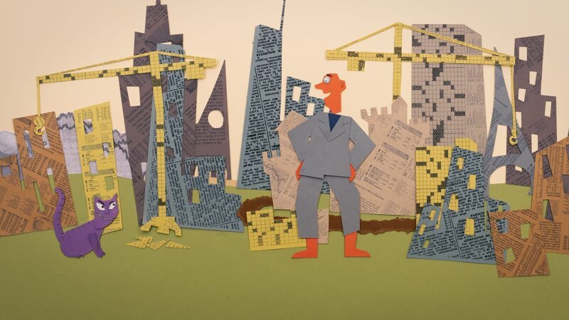 Baut sich eine Stadt: Mr. Paper. – Bild: NDR/​Sesame Workshop