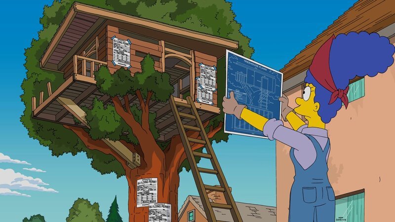 Da Barts Baumhaus in die Jahre gekommen ist, kümmert sich Marge um ein Neues. Mit Erfolg … – Bild: 2015 Fox and its related entities. All rights reserved. Lizenzbild frei