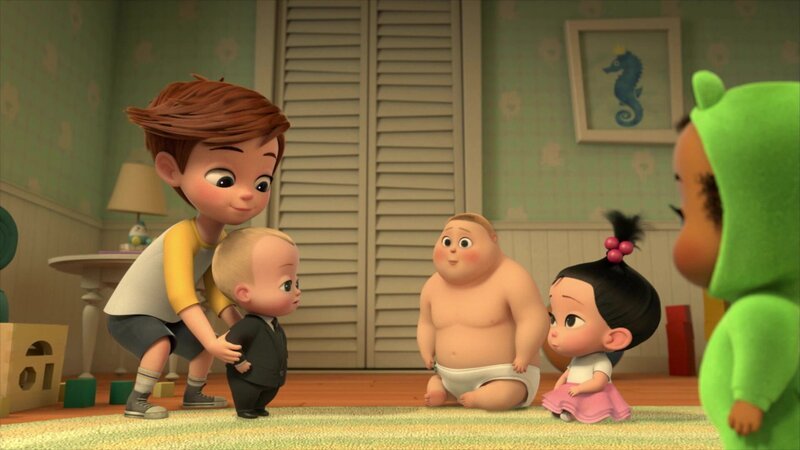 First on the left: Tim, second on the left: Boss Baby – Bild: Disney Channel