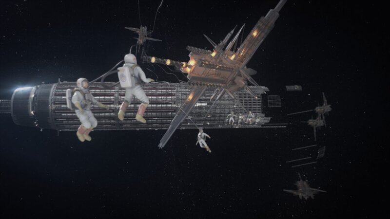 CGI IMAGE: Astronauts prepare the construction of the arc ship while they connect to stations around the ship. – Bild: National Geographic Channels/​ Nate Evans
