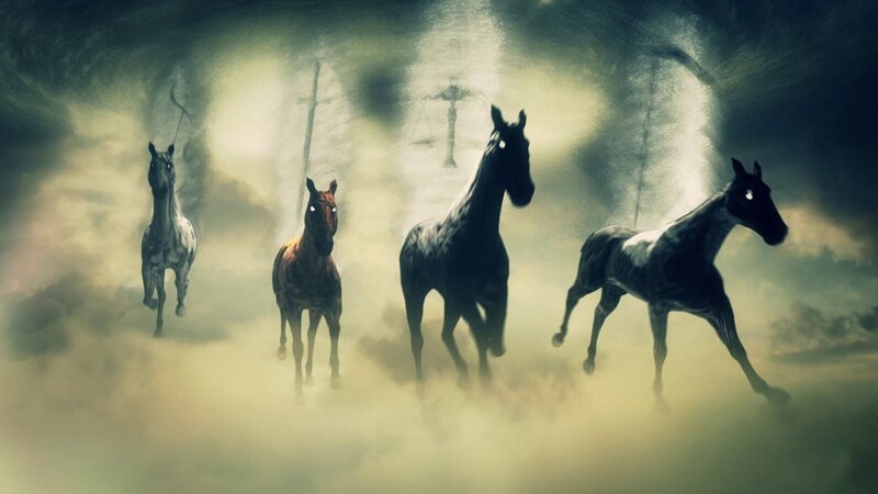 Die vier apokalyptischen Reiter mit ihren Pferden sind wohl die bekanntesten Bilder aus der Offenbarung des Johannes. – Bild: ZDF und Sandro Hölzel/​Sandro Hölzel