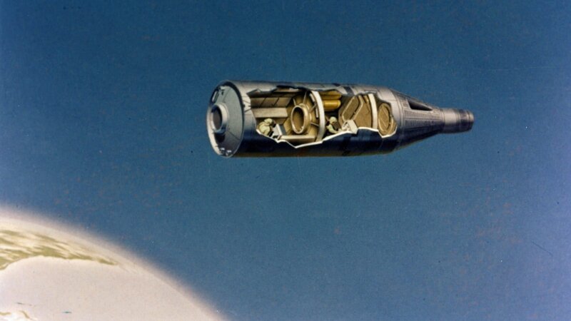 Eine Querschnittszeichnung der geplanten MOL-Kapsel. Ziel der Mission war es, aus dem Orbit hochauflösende Fotografien militärischer Ziele in der Sowjetunion zu machen. – Bild: WELT