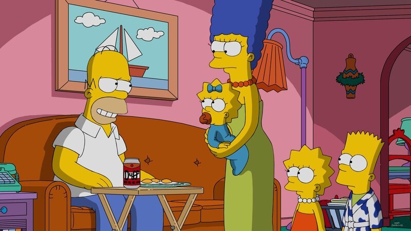 Als Mr. Burns möchte, dass Marge (M.) und die Kinder Maggie (2.v.l.), Lisa (2.v.r.) und Bart (r.) seine Familie spielen, fühlt sich Homer (l.) überflüssig und flüchtet sich in andere Dinge … – Bild: 2016–2017 Fox and its related entities. All rights reserved. Lizenzbild frei