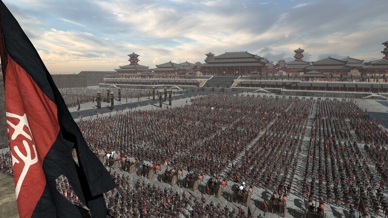 Das Heer ist angetreten zu einem weiteren Feldzug des Herrschers von Qin. In den 26 Jahren nach seiner Thronsteigung erobert Qin Shihuangdi ganz China. – Bild: ZDF und TVF./​TVF