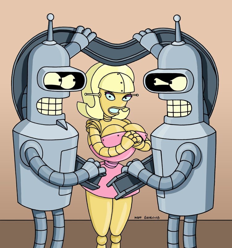 Angleyne (m.) gesteht Bender (r.), dass sie eigentlich Flexo (l.) liebt … – Bild: Viacom International Inc.