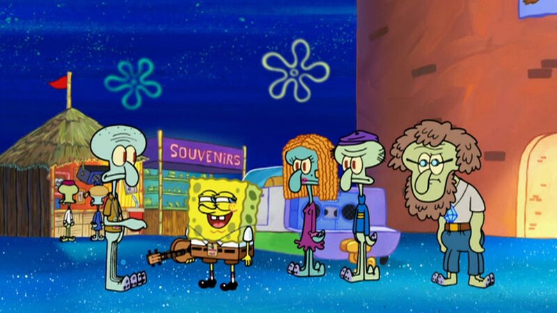 Squidward (l.), SpongeBob (2.v.l.) – Bild: ViacomCBS