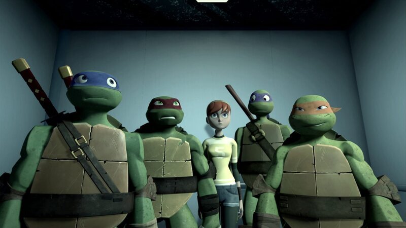 L-R: Leonardo, Raphael, April, Donatello, Michelangelo – Bild: ViacomCBS
