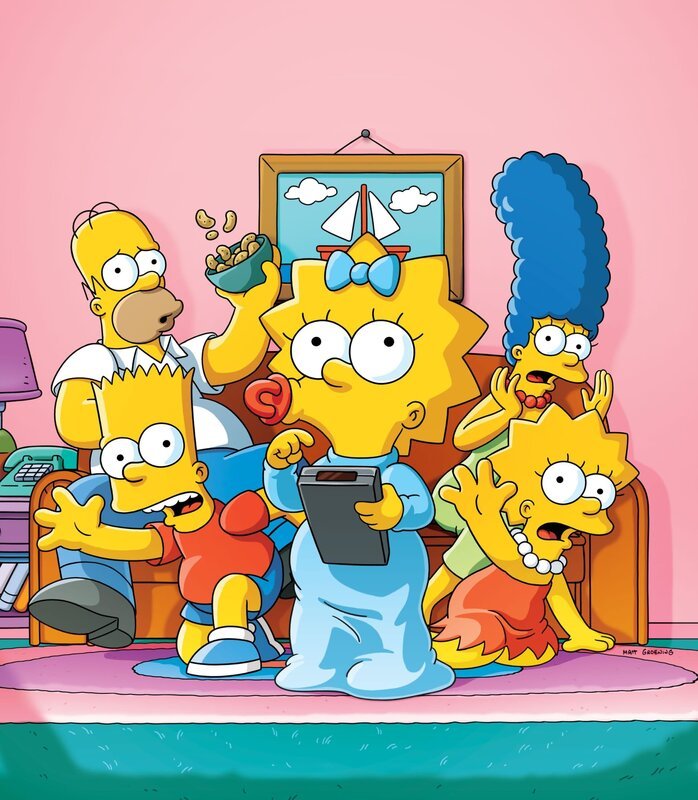 L-R: Homer, Bart, Maggie, Marge, Lisa – Bild: 2019–2020 Twentieth Century Fox Film Corporation. All rights reserved. Lizenzbild frei