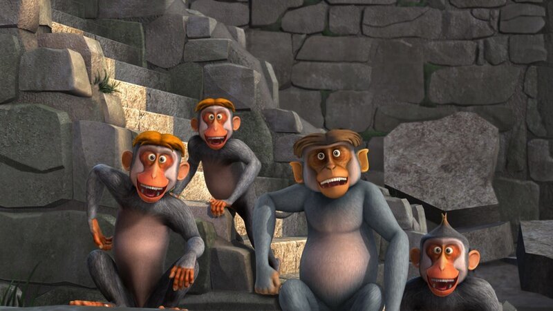 Die unberechenbare Affenbande hat es auf Mogli abgesehen. – Bild: KiKA