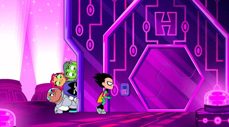 Cyborg (unten, l.), Starfire (oben, l.), Beast Boy (oben), Raven, Robin (r.) – Bild: Cartoon Network