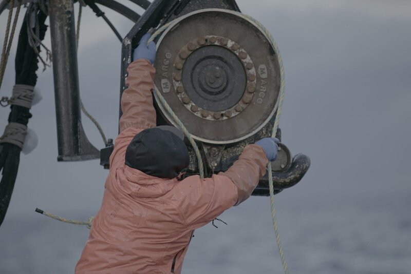 A deckhand on the Summer Bay runs the line through the block. – Bild: Discovery Communications, LLC