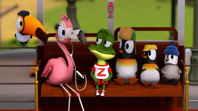 Die anderen Tiere wundern sich: Warum ist Zacki (Krokodil) heute so still? – Bild: ZDF/​Grid Animation
