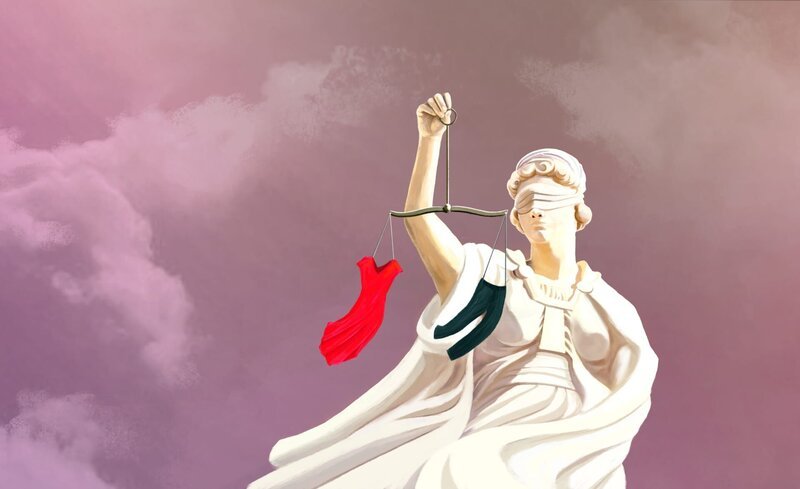 Justitia wägt ab: Aussage gegen Aussage. – Bild: ZDF und Mona Eing & Michael Meissner (Grafik).