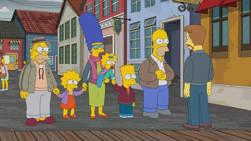 „Die Simpsons“, „Dänisches Krankenlager.“ Als Homer in der Früh die Treppen heruntersteigt, staunt er nicht schlecht, als er sieht, dass das ganze Wohnzimmer unter Wasser steht. Doch die Simpsons haben Glück, sie bekommen von ihrer Versicherung eine Entschädigung. Mit dem Geld wollen sie gemeinsam mit Grampa nach Dänemark fliegen, um Grampa vom kostenlosen Gesundheitssystem profitieren zu lassen. – Bild: 2017–2018 Fox and its related entities. All rights reserved. Lizenzbild frei