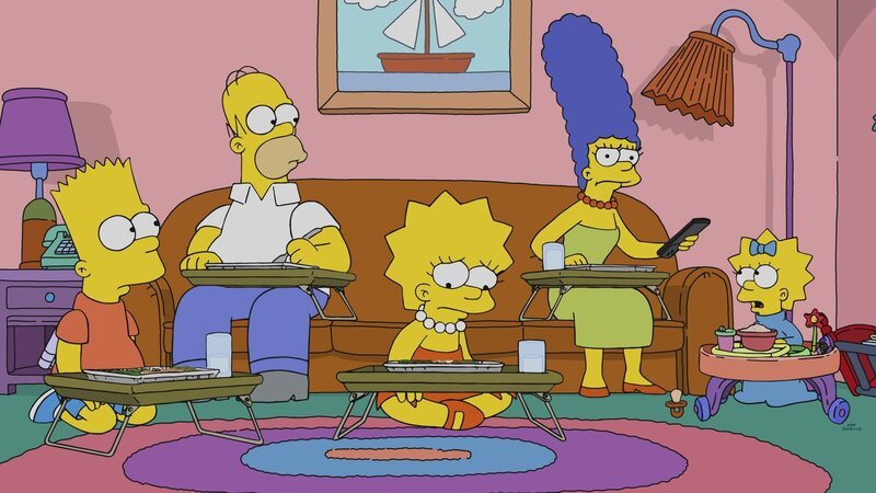 (v.l.n.r.) Bart; Homer; Lisa; Marge; Maggie – Bild: 2018–2019 Fox and its related entities. All rights reserved. Lizenzbild frei