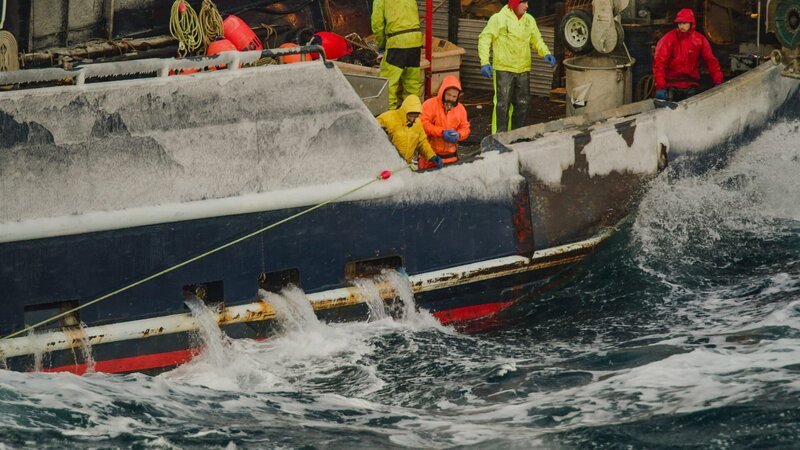 The Saga crew pulls up a pot in cold Bering sea weather. – Bild: Discovery Communications, LLC /​ /​Volumes/​C013_01268A/​C013_01268A.RDM/​C013_C041_0127VN.RDC/​C013_C041_0127VN_001.R3D /​ Discovery Channel