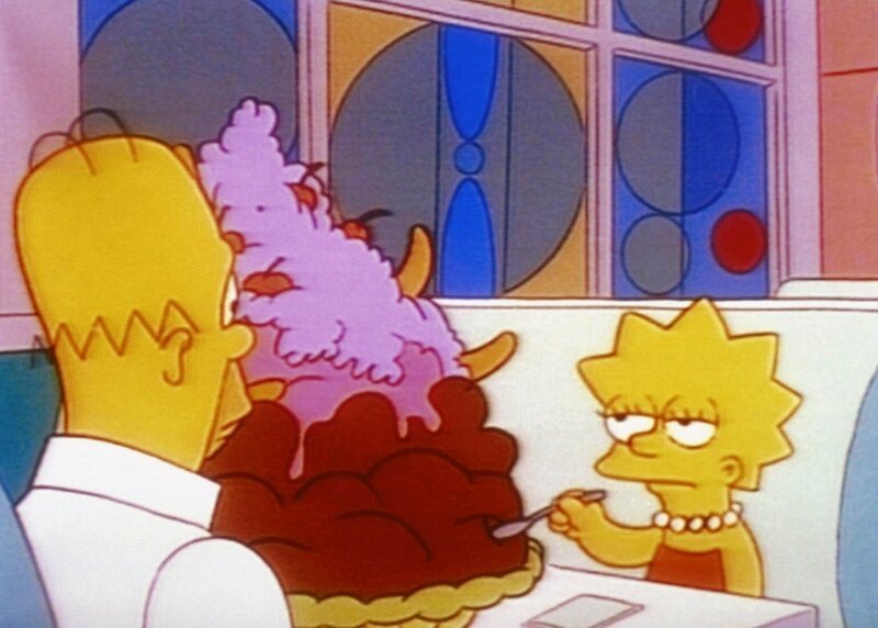 Lisa hat keinen Appetit auf den riesigen Eisbecher, den ihr Vater Homer gekauft hat. – Bild: PR7; ProSieben Media AG