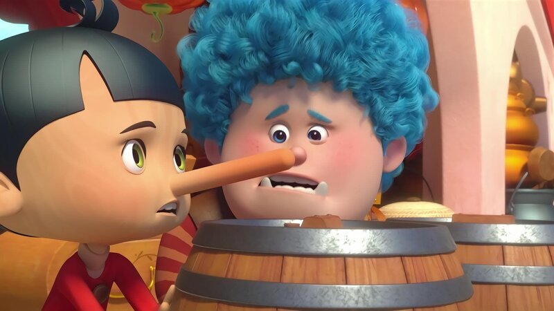 Pinocchios (l.) Nase wird überhaupt nicht mehr kleiner. Luzio (r.) ist entsetzt. – Bild: ZDF/​2021 Method Animation/​Palomar/​ZDF Enterprises All rights reserved
