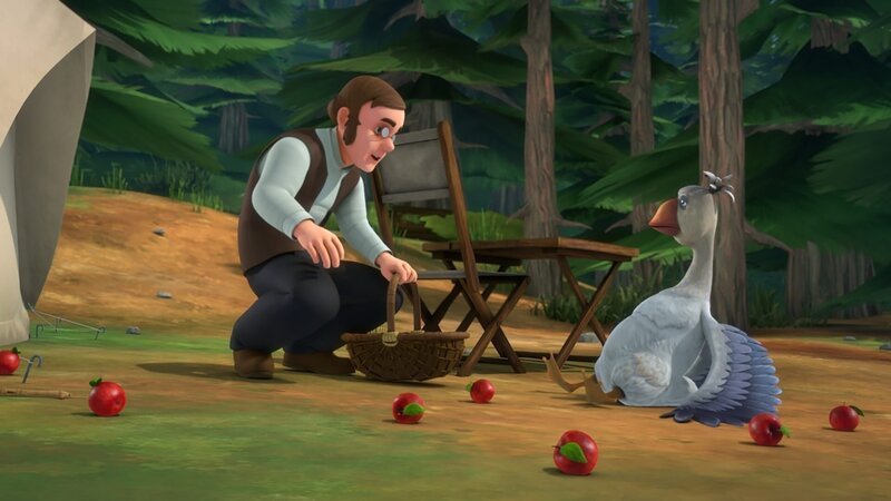 Im Wald stößt Akka auf einen freundlichen Vogelforscher. – Bild: BR/​Studio 100 Animation/​Studio 100 NV