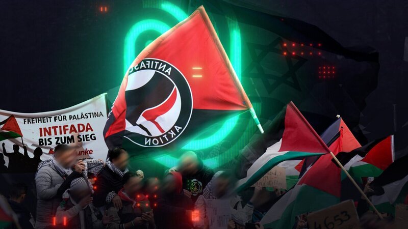 Seit dem Massaker der Hamas am 7. Oktober 2023 wird in Deutschland massiv demonstriert, auch von Linken und fast immer gegen Israel. Einige Slogans und Posts überschreiten dabei die roten Linien zum Antisemitismus. – Bild: ZDF und Chris Petri./​Chris Petri