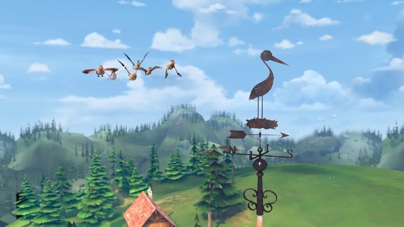 Es gibt ein bestimmtes Dorf, in dem die Störche auf ihrer Reise Rast machen. – Bild: BR/​Studio 100 Animation/​Studio 100 NV