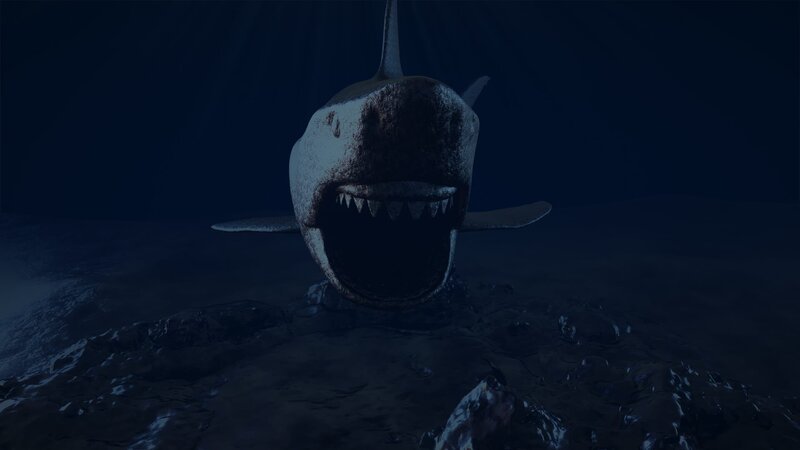 CGI-Visualisierung des Urzeithais Megalodon. Er war das gefährlichste Raubtier der Meere. – Bild: ZDF und Roger Grein./​Roger Grein
