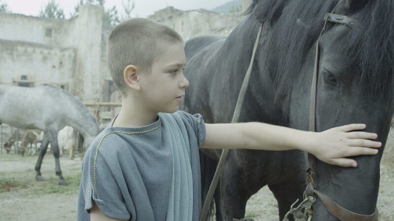 Alexander (Vladi Georgiev) und sein Pferd Bukephalos: Die legendäre Geschichte von der Zähmung des wilden Hengstes soll Alexanders Führungsqualitäten unterstreichen. – Bild: ZDF und Martin Christ./​Martin Christ