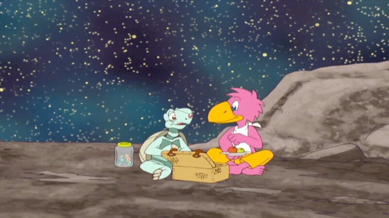 Zora und Albert picknicken auf der Frühen Erde. – Bild: ORF/​YFE Your Family Entertainment
