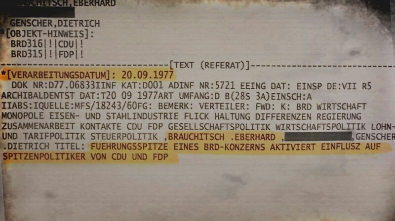 MfS Dossier von Agent Kanter zur Flick Parteispendenaffäre. – Bild: phoenix/​WDR/​LOOK Film