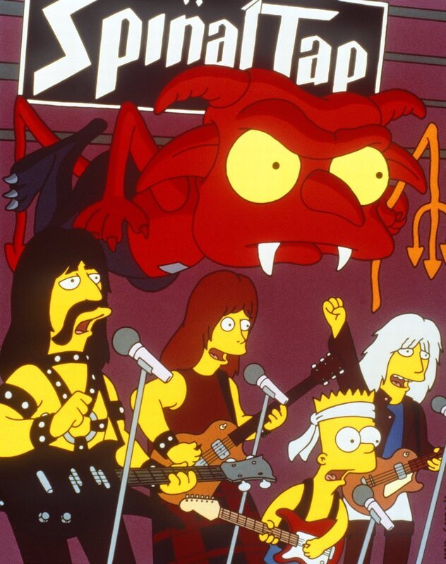 Die Rockgruppe ‚Spinal Tap‘ gibt sich die Ehre, mit Bart Simpson (2.v.r.) auf der Bühne zu spielen._Titel: Die Simpsons – Bild: ProSieben
