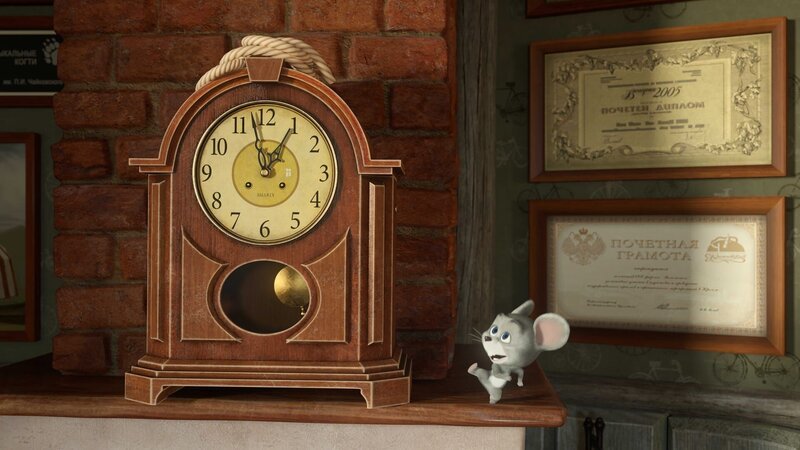 Die Maus will auf die Uhr klettern. – Bild: KiKA/​Animaccord Animation Studio