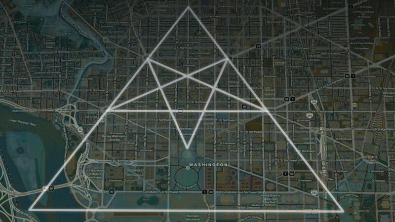 Auf einer Karte ist im Washingtoner Straßenverlauf ein Pentagramm eingezeichnet. – Bild: ZDF und Olaf Hoffmann