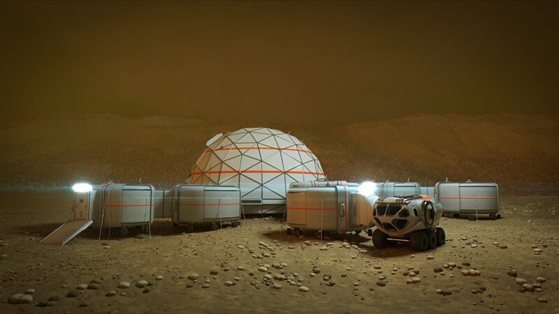 Eine bemannte Mission auf Titan setzt leichte und selbstmontierende Unterkünfte voraus. Die Entwickler testen zurzeit verschiedene Modelle. – Bild: ZDF und Thierry Fessard./Thierry Fessard Eine bemannte Mission auf Titan setzt leichte und selbstmontierende Unterkünfte voraus. Die Entwickler testen zurzeit verschiedene Modelle. – Bild: ZDF und Thierry Fessard./Thierry Fessard