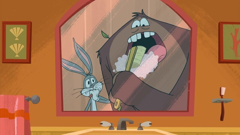 Bugs Bunny ist leicht überfordert mit seinem neuen Gast: Bigfoot. Dieser kann nicht einmal eine herkömmliche Zahnbürste benutzen! – Bild: Courtesy of Warner Brothers