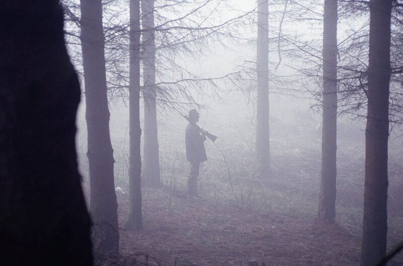 Mann mit Gewehr im Wald, Seitenansicht – Bild: Discovery Communications