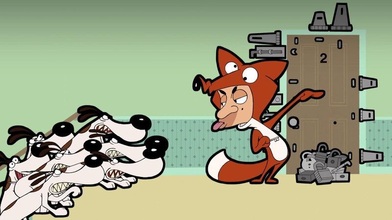 Oje, ob das gut geht? Mr. Bean hat nicht nur eine Horde wilder Hunde im Nacken, sondern steht nun auch noch vor einer verschlossenen Tür. – Bild: Cartoonito
