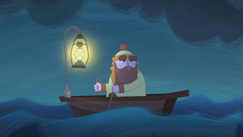 Grace muss ihrem Vater, der mit einem Boot neues Lampenöl besorgt, den Weg heim leuchten. – Bild: KiKA/​Dog Loves Productions Limited 2020