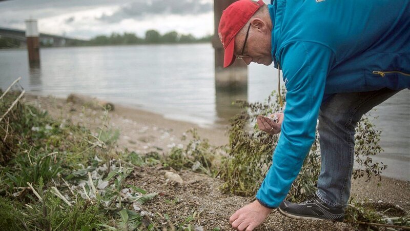 Andreas Fath sammelt am Rand der Donau Plastikmüll – Bild: SPIEGEL TV