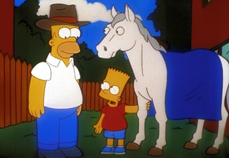 Homer und Bart nehmen das zum Schlachten vorgesehene Pferd Duncan auf. Bald entpuppt sich der Gaul als ein talentiertes Rennpferd. – Bild: PR7; ProSieben Media AG