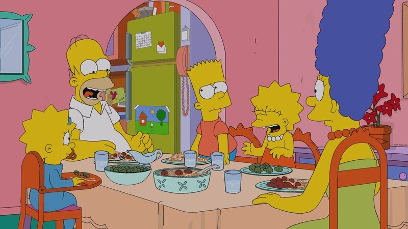 Eine ganz besondere Familie: Maggie (l.), Homer (2.v.l.), Bart (M.), Lisa (2.v.r.) und Marge (r.) … – Bild: 2013 Twentieth Century Fox Film Corporation. All rights reserved. Lizenzbild frei