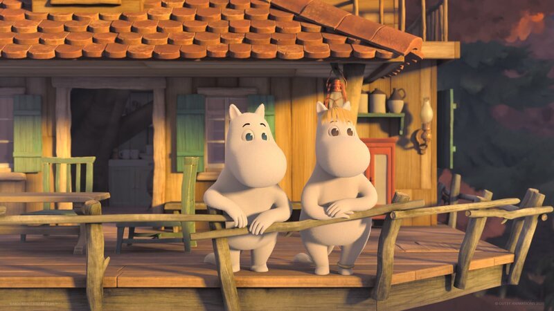 Mumintroll (l.) und Snorkfräulein (r.) haben sich ein Baumhaus gebaut. – Bild: ZDF/​Moomin Characters/​Gutsy Animations 2019