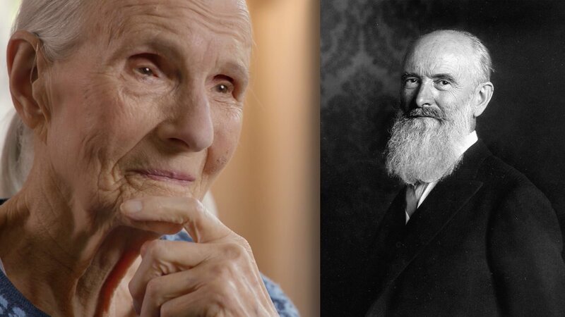 Collage von Eva Madelung (links) mit einem Portrait ihres Vaters Robert Bosch (rechts). – Bild: BR/​Michael Maylandt/​Michael Maylandt