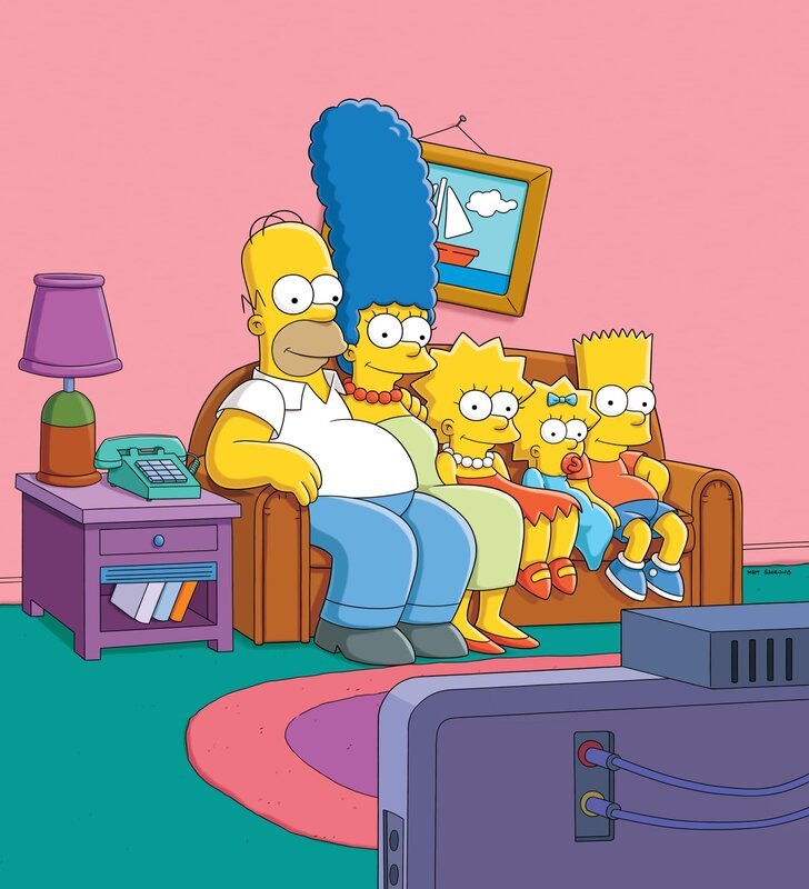 (25. Staffel) – Eine etwas ungewöhnliche Familie: Maggie (2.v.r.), Marge (2.v.l.), Homer (l.), Bart (r.) und Lisa Simpson (M.) … – Bild: 2014 Twentieth Century Fox Film Corporation. All rights reserved. Lizenzbild frei