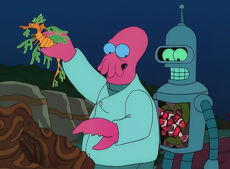 Dr. Zoidberg (l.); Bender (r.) – Bild: 1999 Fox and its related entities. All rights reserved. Lizenzbild frei